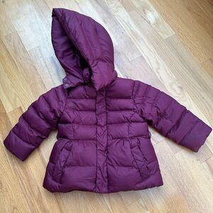 Jacadi Toddler Zipper Button Hooded Maroon Winter Down Puffer Coat Jacket - 2T